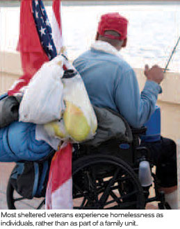 A picture of a disabled homeless veteran in a wheelchair.