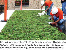 Green roof of a Section 202 property in development by Nuestra CDC, who trains staff and residents to recognize maintenance and repair needs of energy-efficient features in their buildings.