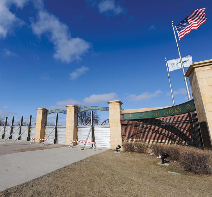 Photo of floodgates that serve as a barrier to rising flood waters.