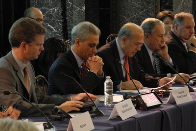 HUD Secretary Shaun Donovan, Mayor Rahm Emanuel of Chicago, OECD Secretary General Angel Gurría, Mayor Michael Bloomberg of New York, and Lord Mayor of Melbourne, Australia Robert Doyle.