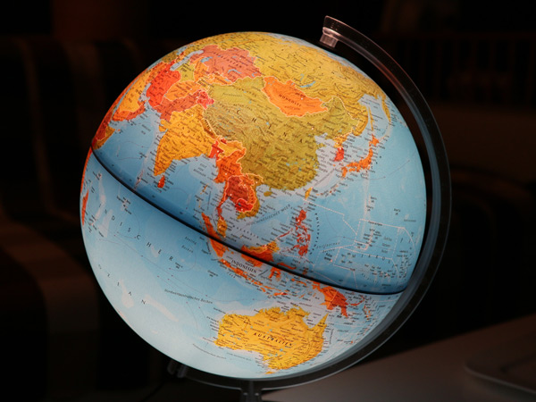 A globe showing Asia and Australia. 