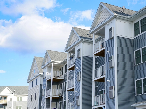 Angled view of rental apartment buildings.