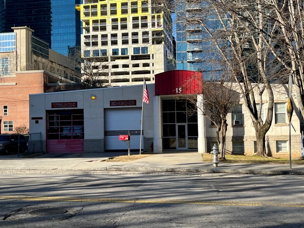 Exterior view of the Midtown Fire Station building from the front.