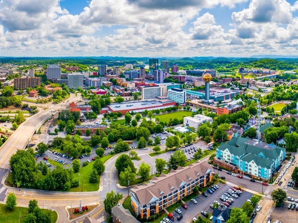 Aerial skyline of a town.