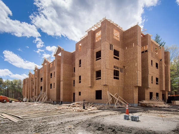 An apartment complex in the process of being built.