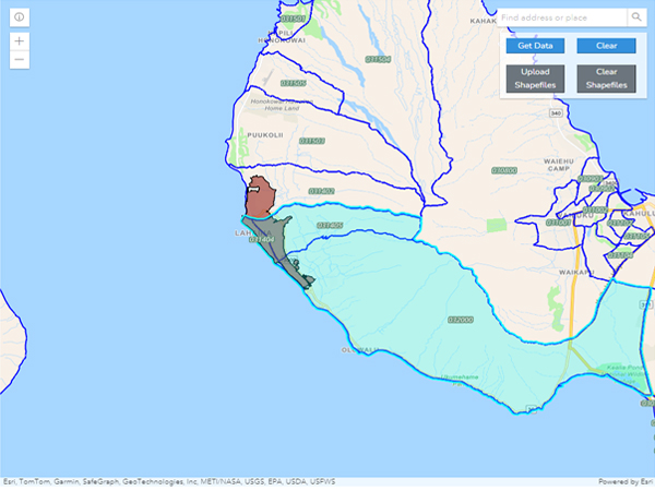 Map depicting an overlay of the Lahaina Wildfire and three selected census tracts.